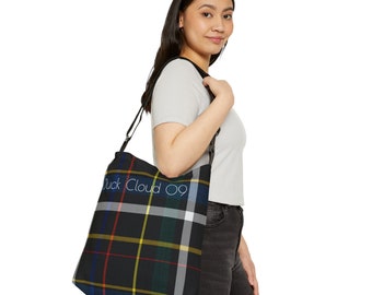 Adjustable Tote Bag (DuckCloud on Navy Plaid/Tartan Design)