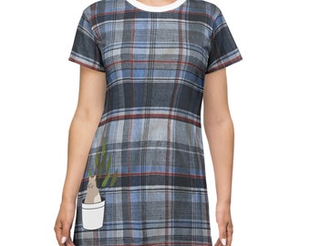 T-Shirt Dress (Blue Plaid)
