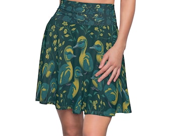 Green Skater Skirt with Spring Ducklings print