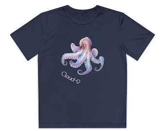 Ocean-Inspired Youth Tee, Cool Octopus Shirt for Sporty Kids, Summer Style, Gift for Young Ocean Lovers