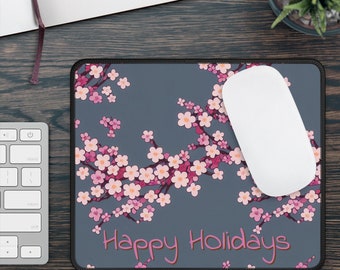 Cherry Blossom Happy Holidays Mouse Pad