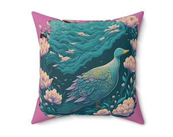 Diving Duck Accented Indoor Square Pillow