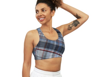 Seamless Sports Bra (Light Blue Plaid)