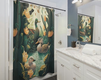 Shower Curtain with Ducks Print | Lily Pond