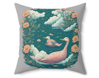 Personalize Duck Pond Square Throw Pillow with Peony Floral Design