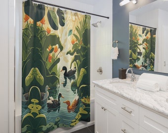 Shower Curtain with Ducks Print | Lilly Pond 4