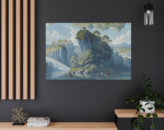 Canvas Gallery Wraps with River Fishing Scene