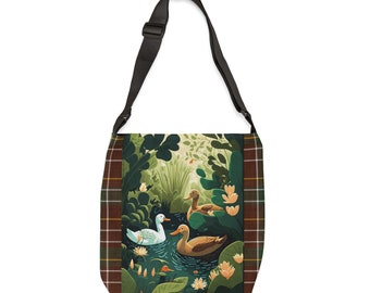 Adjustable Tartan Tote Bag (with Ducks Pond)