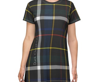 Plaid T-Shirt Dress (Navy & White)