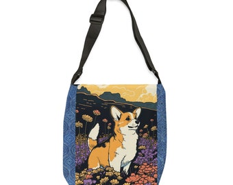 Adjustable Tote Bag (with Shiba or Corgi or Labrador or Bull Terrier or Beagle standing in Flowers)