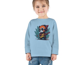 Toddler Long Sleeve Tee with Red Panda Playing Guitar
