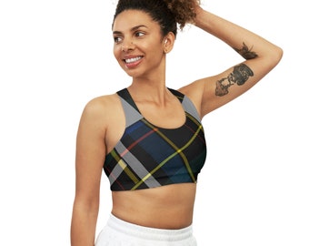 Seamless Sports Bra (Navy Blue Plaid)