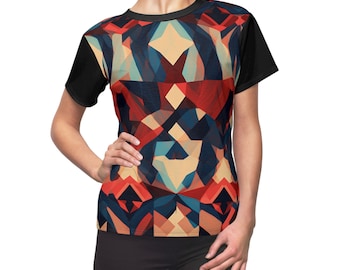 Women's Cut & Sew Tee with Red and Blue Crisscross Abstract Graphic