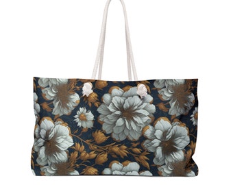 Weekender Bag with White Peony Floral Design