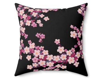 Pink Cherry Blossom Floral Print Indoor Square Pillow