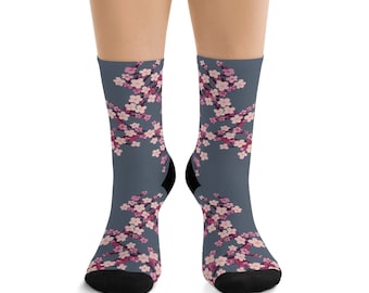 Grey Recycled Poly Socks with Plum Blossom
