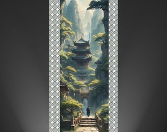 Mystic Canyon Pagoda - Textured Watercolor Matte Posters