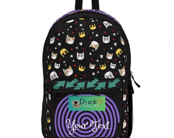 Personalize School Backpack with Cat Face Pattern