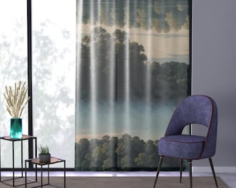 Sheer Window Curtain with Misty River Fishing Watercolor