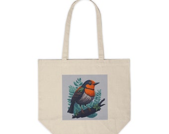Canvas Shopping Tote with a Robin perched on a branch