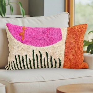 Embroidered Lumbar Pillow Cover: Boho Farmhouse Cotton Cushion