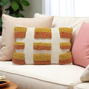 Embroidered Lumbar Pillow Cover: Rust & Mustard Cotton, Handmade