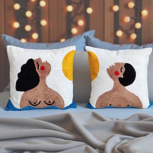 Embroidered Abstract Couple Pillow Cover Set: Boho Throw Pillows