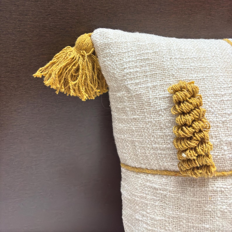 COTTON PILLOW COVER, Textured Pillow Cover, Embroidered Pillow Cover, Throw Pillow Cover, Mustard Embroidered Cotton Textured Pillow Cover, Gift For Her