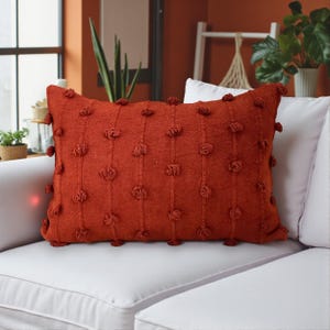 Hand Woven Lumbar Pillow Cover: Rust & Ivory Cotton, Chunky Loop Texture