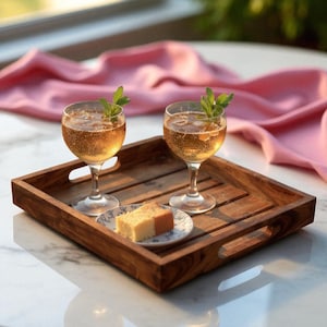 Acacia Wood Serving Tray with Handles: Large Breakfast Tray