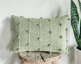 Capa de Almofada Texturizada Verde Sálvia: Algodão Tecido à Mão, Decoração Boho
