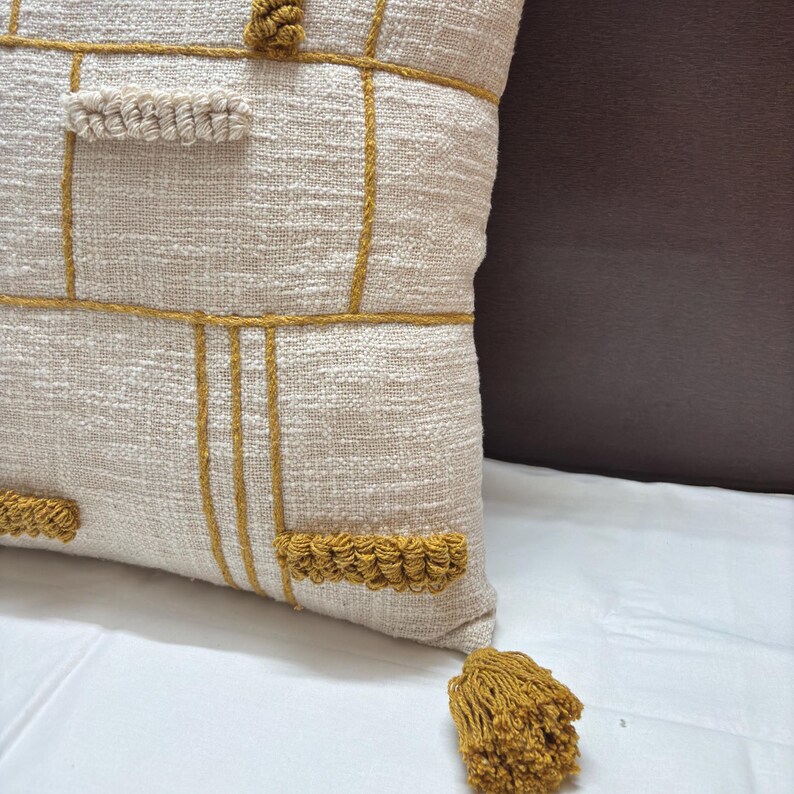 COTTON PILLOW COVER, Textured Pillow Cover, Embroidered Pillow Cover, Throw Pillow Cover, Mustard Embroidered Cotton Textured Pillow Cover, Gift For Her