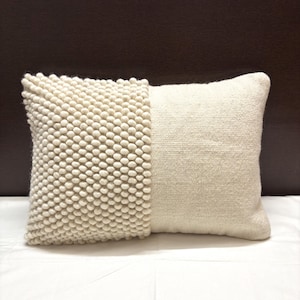 Chunky Knit Lumbar Pillow Cover: Handwoven Ivory Cotton Wool