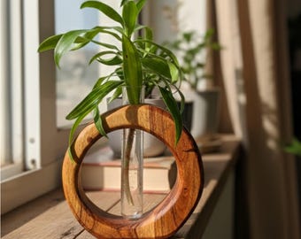 Handcrafted Acacia Wood Flower Vase - Rustic Home Decor