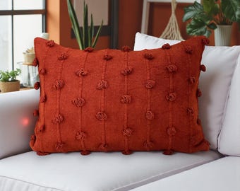 Funda de cojín lumbar gruesa color óxido – Cojín texturizado bohemio de algodón tejido a mano