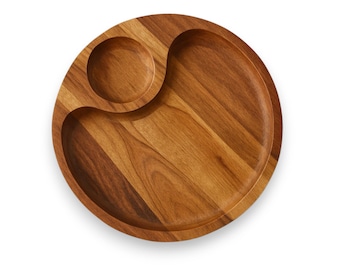 Acacia Wood Snack Tray with Dip Bowl: Rustic Boho Serving Platter