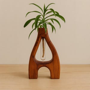 Handcrafted Acacia Wood Vase: Boho Table Decor Centerpiece