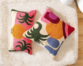 刺繍入りクッションカバー：ボヘミアンファームハウスフローラルコットン