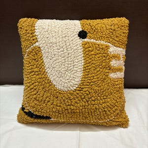 Embroidered Cotton Throw Pillow Cover: Mustard, Black & Ivory Chicken Design
