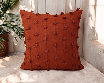 Decorative Pillow Cover Rust Cotton Textured Cushion 16x16 18x18