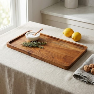 Acacia Wood Serving Tray: Rustic Rectangle Tray for Table Decor (16x8")