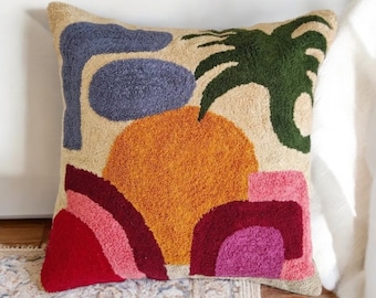 刺繍入りコットンクッションカバー：ボヘミアンファームハウススタイル