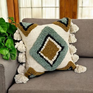 Handmade Diamond Tufted Pillow Cover: Boho Throw with Tassels