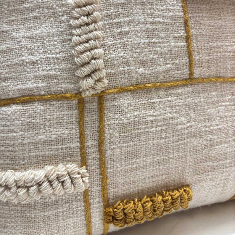 COTTON PILLOW COVER, Textured Pillow Cover, Embroidered Pillow Cover, Throw Pillow Cover, Mustard Embroidered Cotton Textured Pillow Cover, Gift For Her
