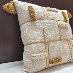 COTTON PILLOW COVER, Textured Pillow Cover, Embroidered Pillow Cover, Throw Pillow Cover, Mustard Embroidered Cotton Textured Pillow Cover, Gift For Her