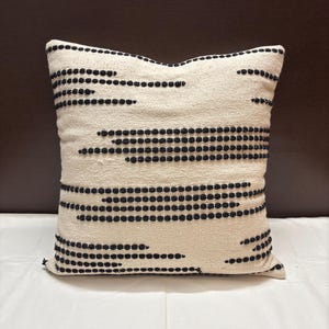 Handwoven Cotton Boho Pillow Cover: Black, Orange & Ivory Stripe
