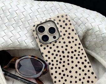 Dalmatian Dot Phone Case, Cream Polka Dot Tough Cover, Minimalist Black Spotted Print for iPhone & Samsung Galaxy