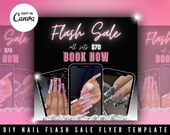 Nail Tech Sale Flyer, DIY Book Now Template, Nail Tech Social Media Post, Editable Canva Template, Nails, Lashes, Spa Digital Download Post