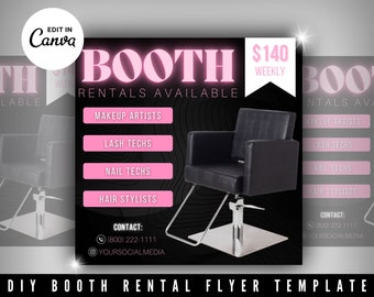 Booth Rental Flyer Booths Available for Rent Salon Flyer Booth Rental Template Nails Makeup Hair Social Media Flyer Canva Editable Template