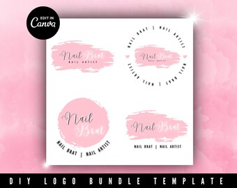 Nail Tech Logo Bundle, DIY Editable Logo Template, Logo Design Custom for Business, Editable Logo Canva, Digital Download DIY Logo Business